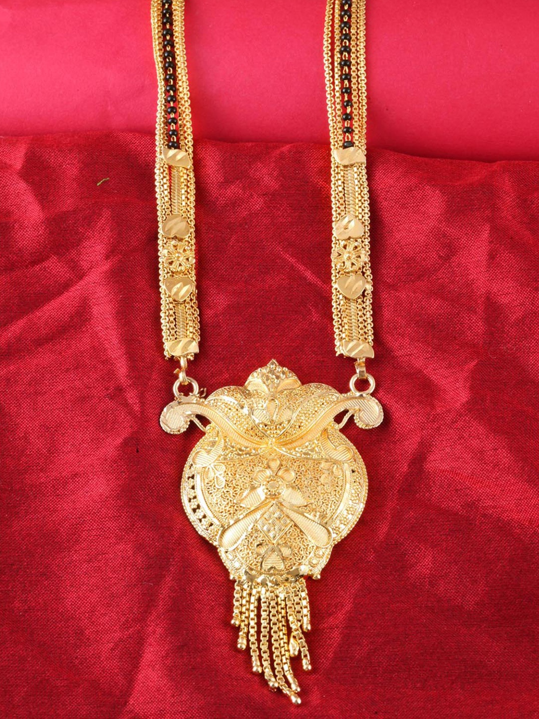 

MEENAZ Gold-Plated Beaded Long Mangalsutra
