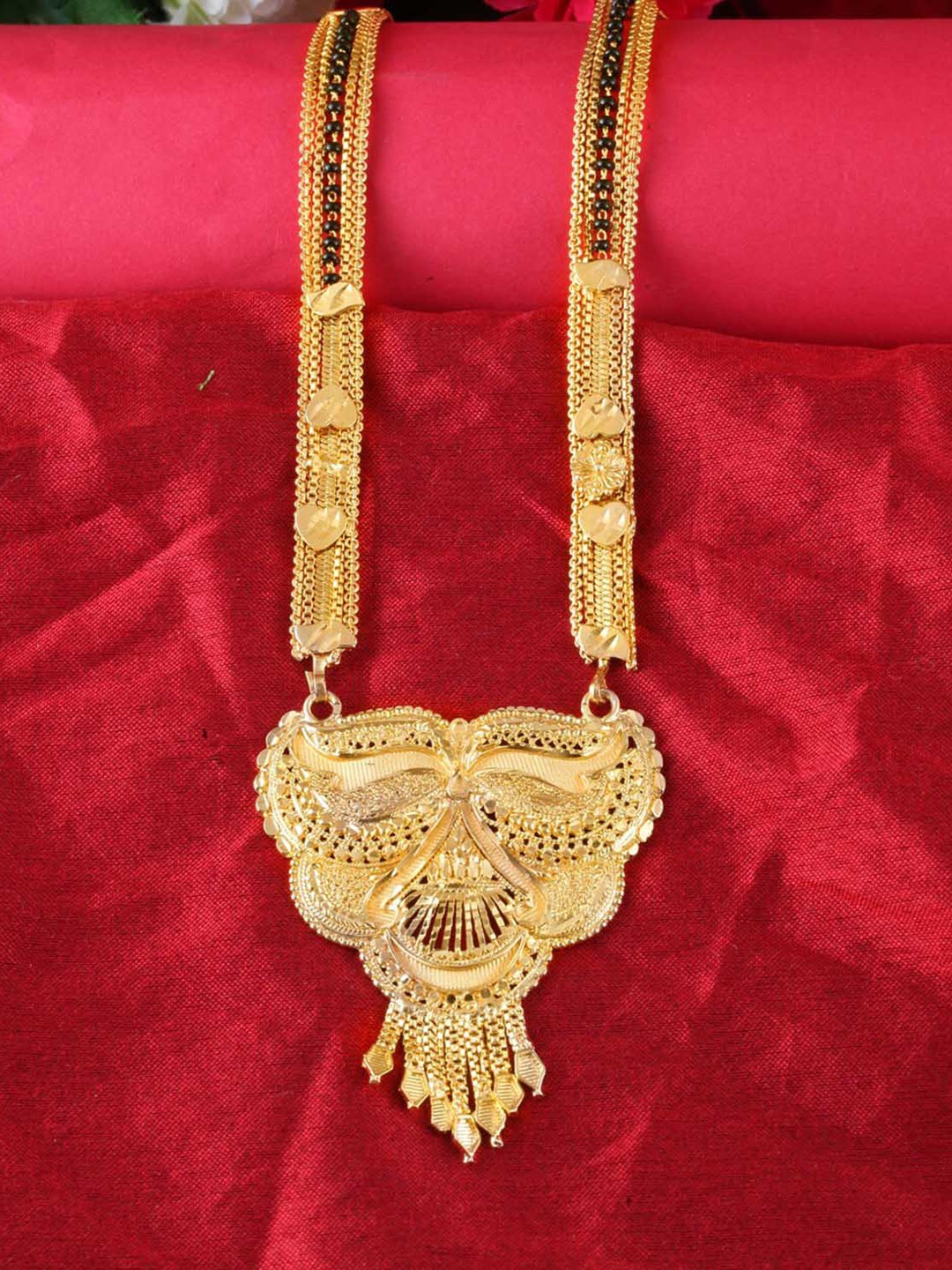 

MEENAZ Gold-Plated Artificial Beaded Long Mangalsutra