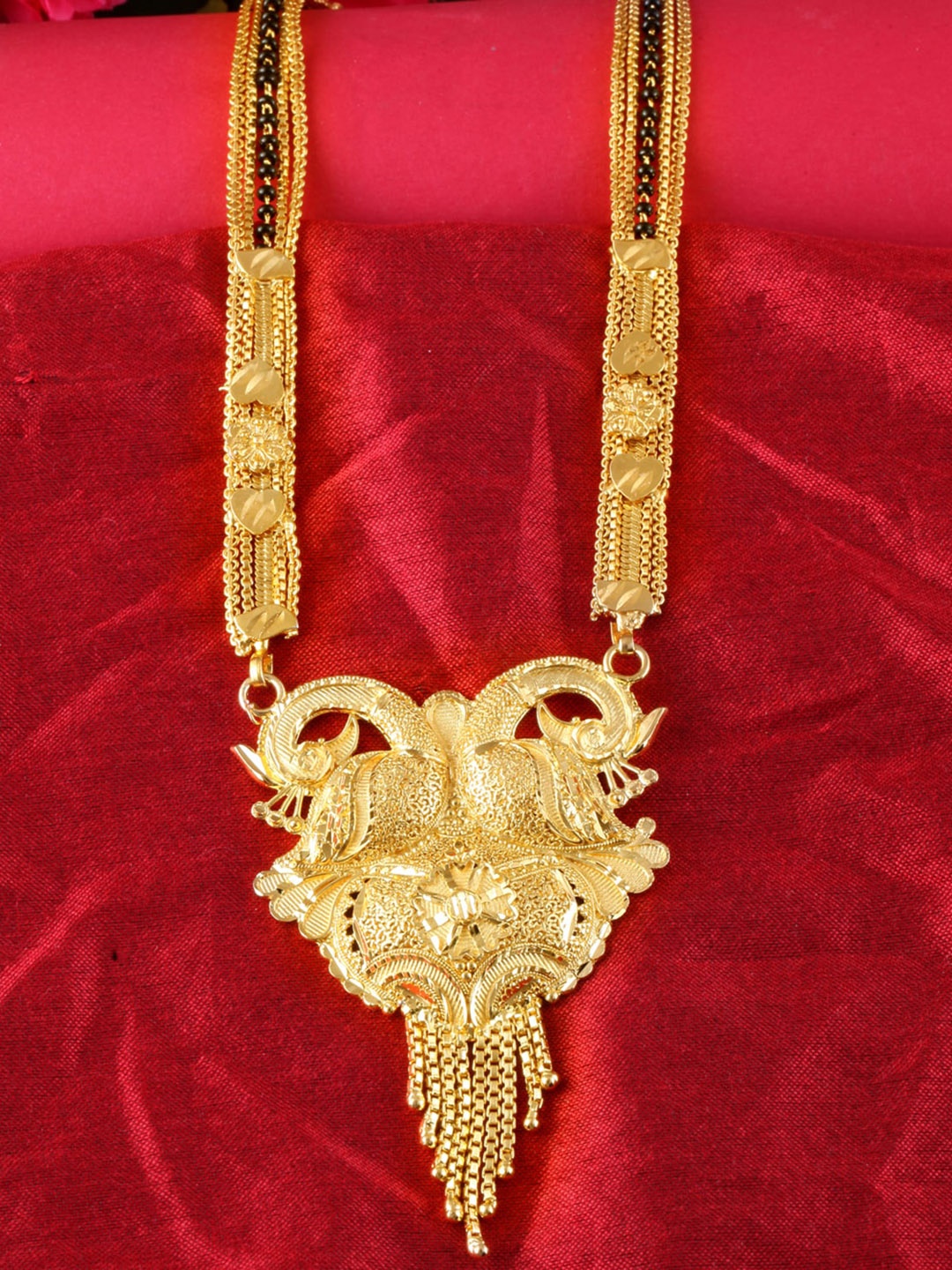 

MEENAZ Gold-Plated Beaded Long Mangalsutra