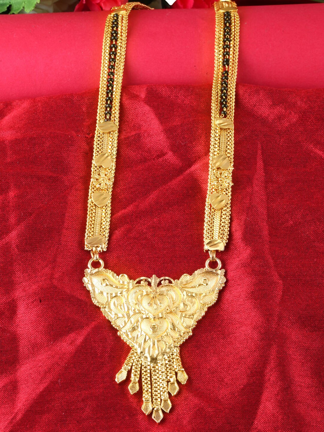 

MEENAZ Gold-Plated Beaded Long Mangalsutra