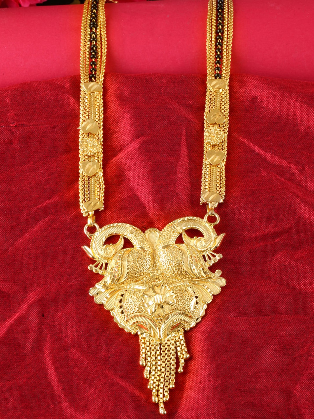 

MEENAZ Gold-Plated Beaded Long Mangalsutra