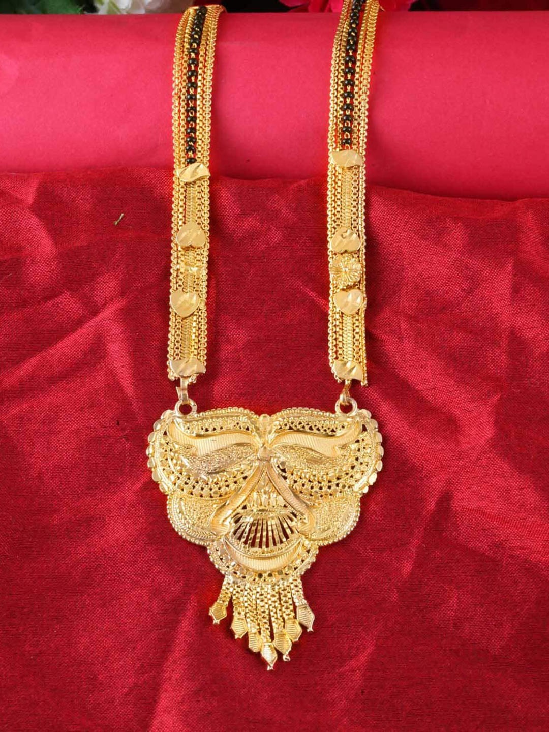 

MEENAZ Gold Plated Black Beaded Long Mangalsutra