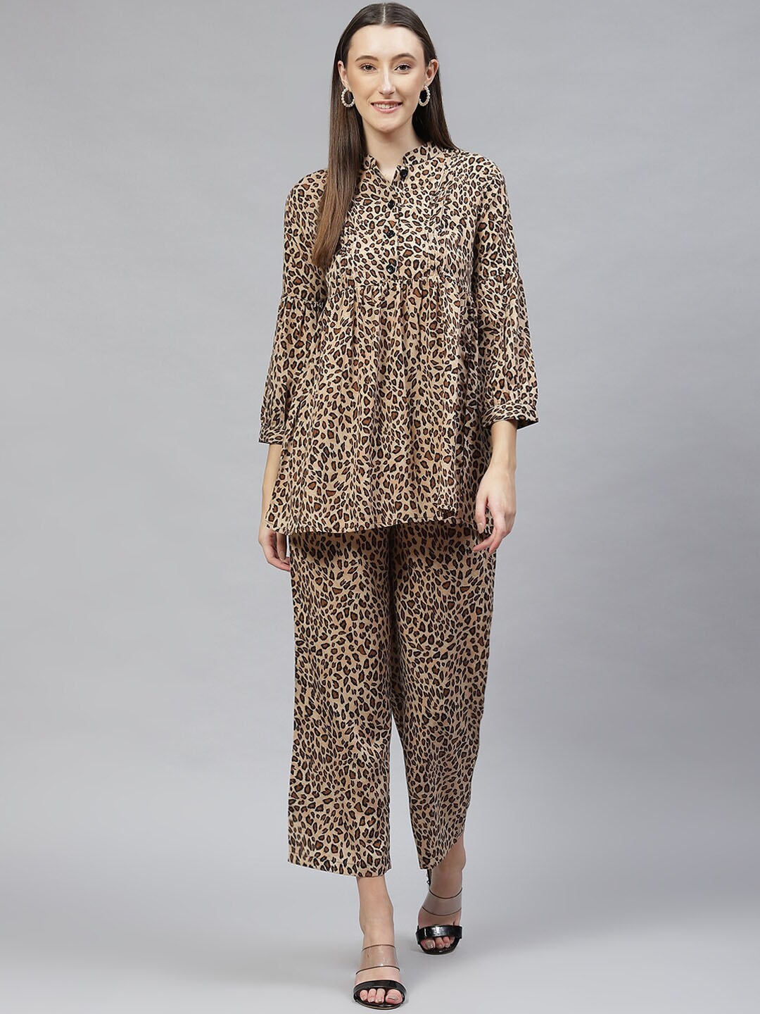 

Cottinfab Animal Printed Tunic and Trousers Co-Ords, Brown
