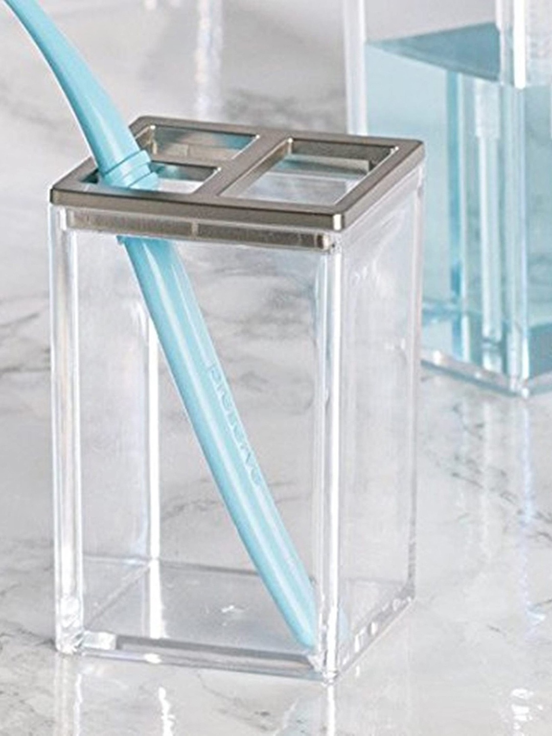 

INTERDESIGN Silver Plastic Toothbrush Holder, White