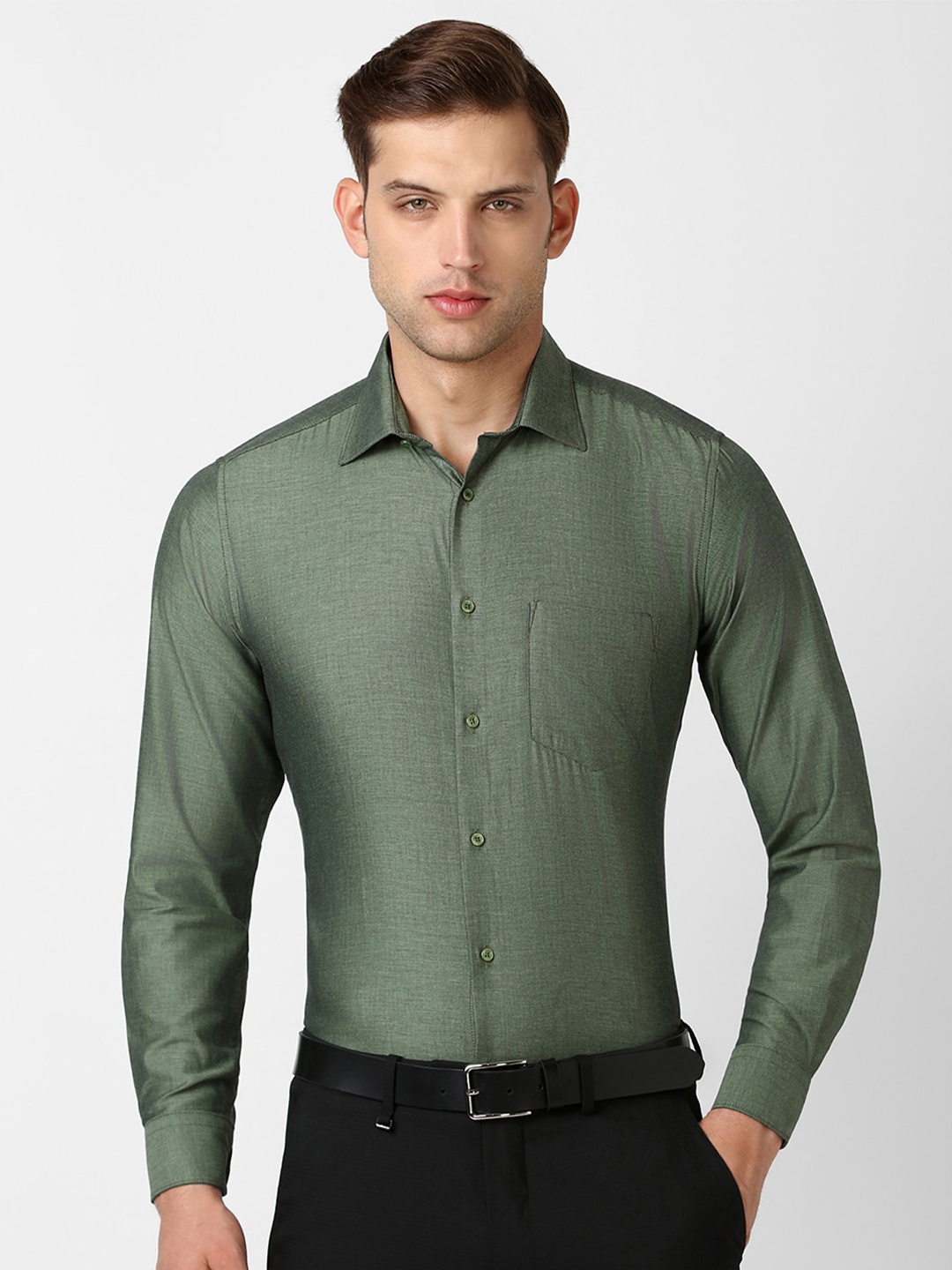 

Van Heusen Spread Collar Pure Cotton Formal Shirt, Olive