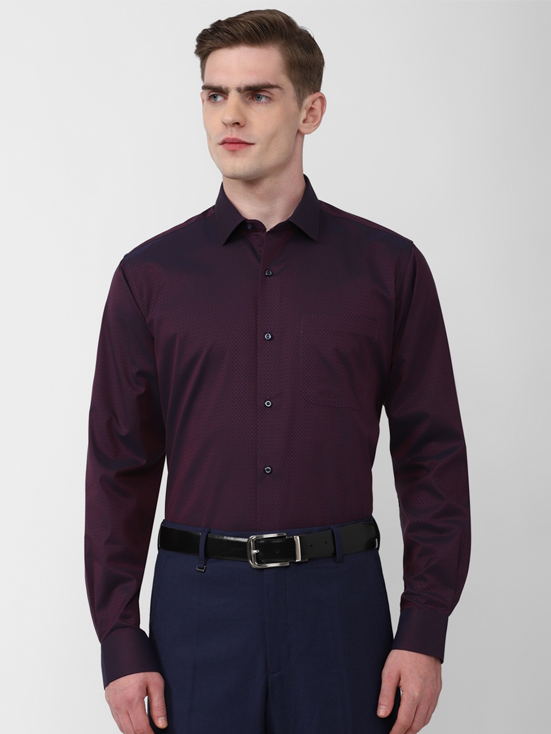 

Van Heusen Self Design Pure Cotton Formal Shirt, Purple
