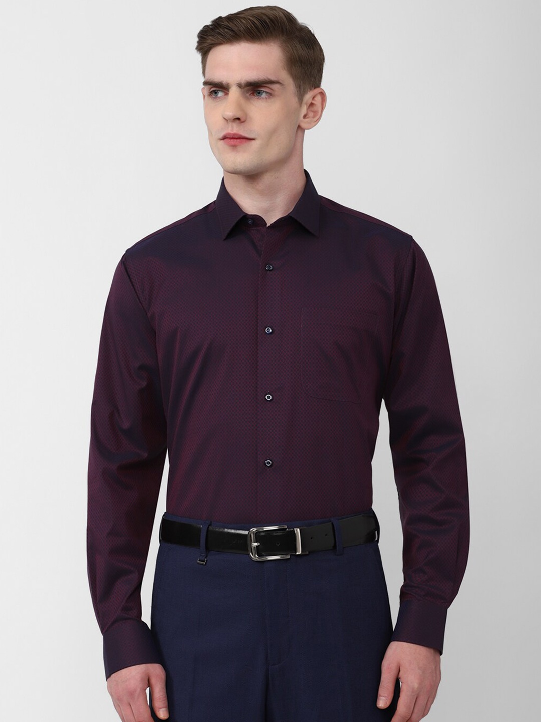 

Van Heusen World Wear Self Design Pure Cotton Formal Shirt, Purple