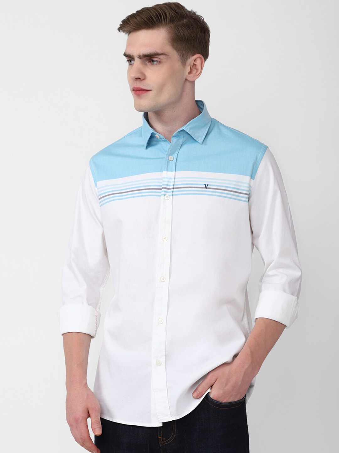 

Van Heusen Sport Slim Fit Colourblocked Cotton Casual Shirt, White