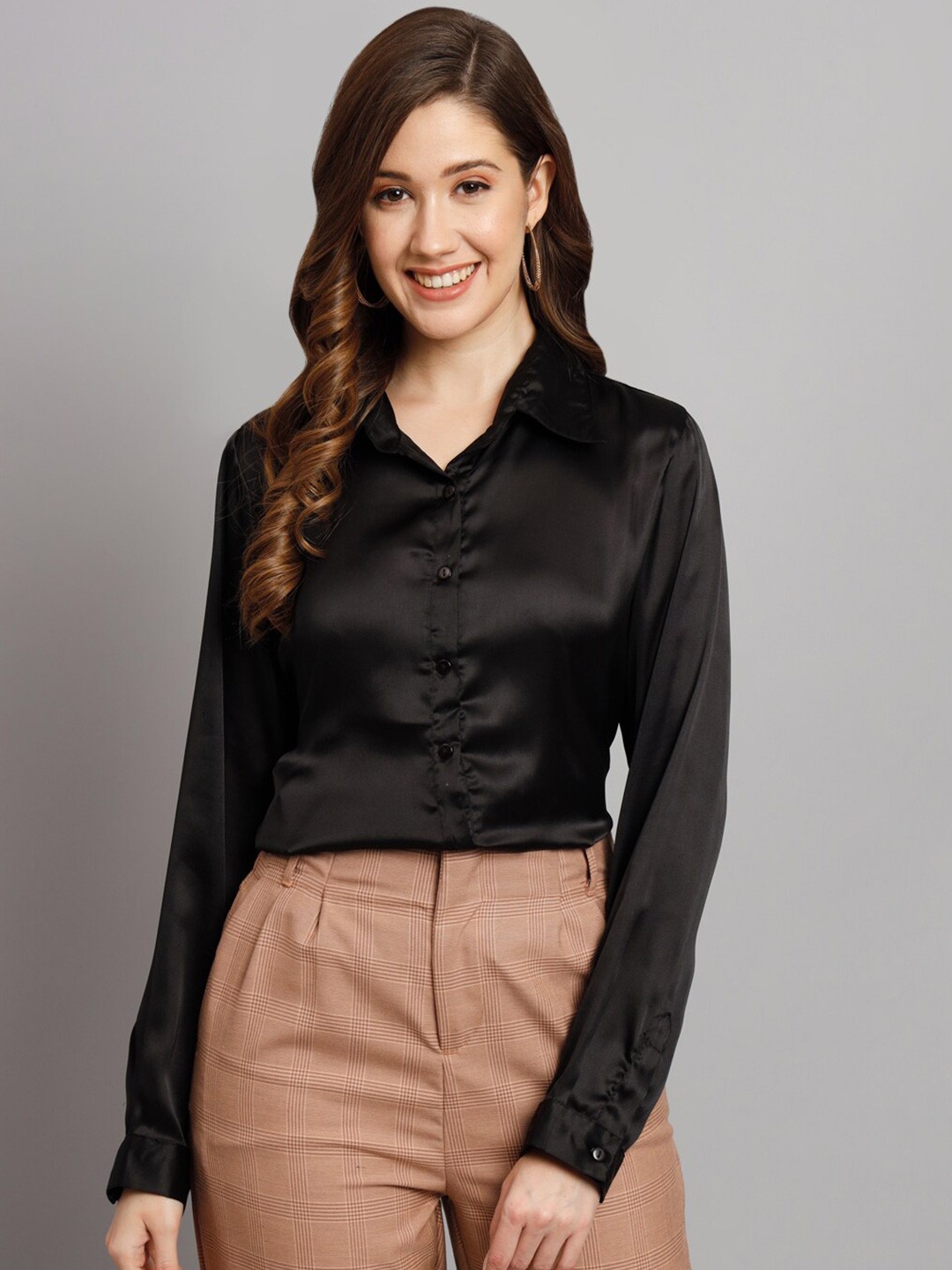 

Funday Fashion Spread Collar Casual Shirt, Black