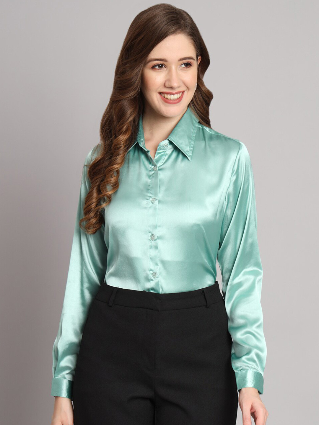

Funday Fashion Spread Collar Casual Shirt, Sea green