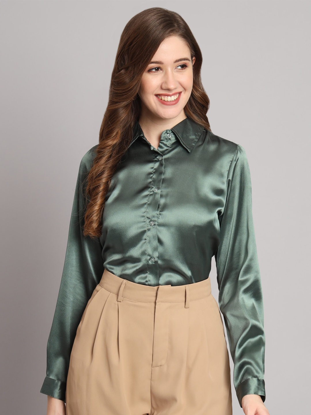 

Funday Fashion Spread Collar Casual Shirt, Green