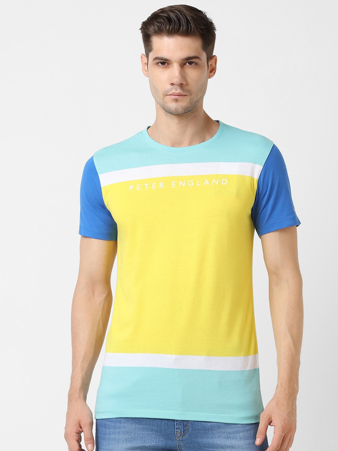 

Peter England Casuals Colourblocked Cotton T-Shirt, Yellow