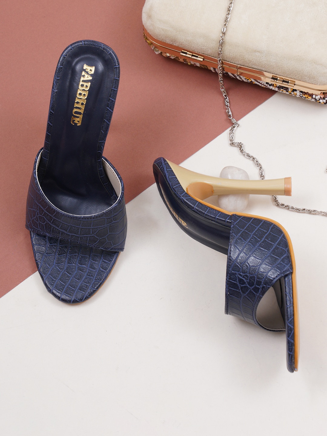 

FABBHUE Blue Textured Block Sandals