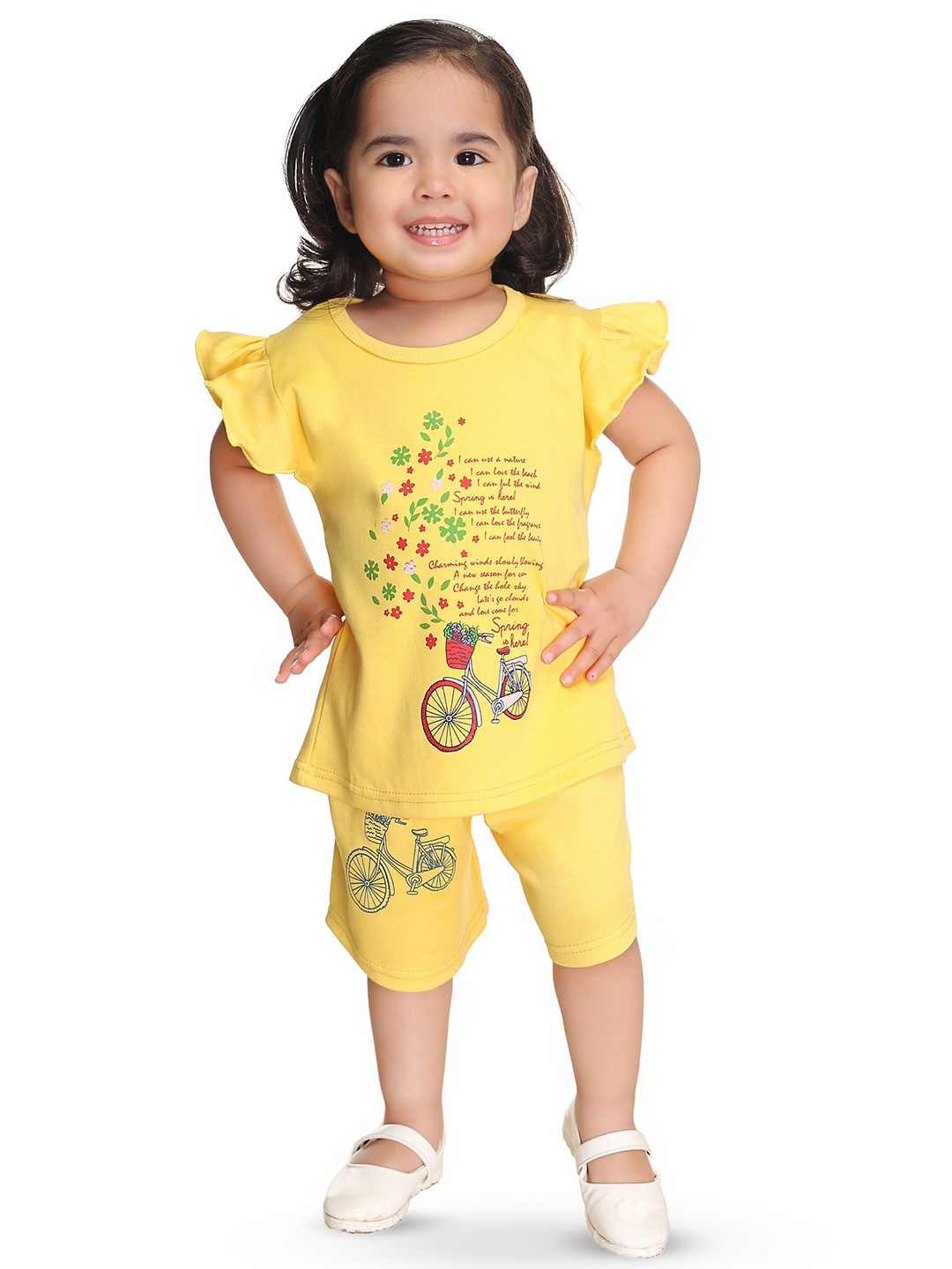 

BAESD Girls Printed Cotton T-shirt with Shorts, Yellow