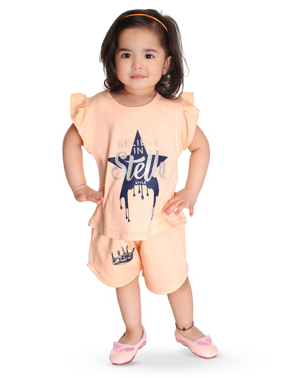 

BAESD Girls Printed Cotton T-shirt with Shorts, Orange
