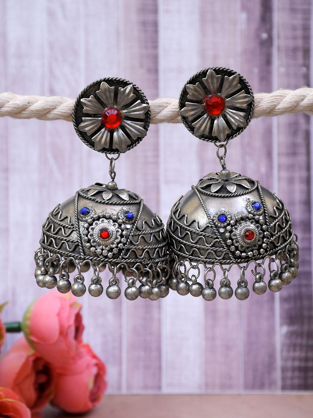 

Crunchy Fashion Silver-Plated Dome-Shaped Jhumkas