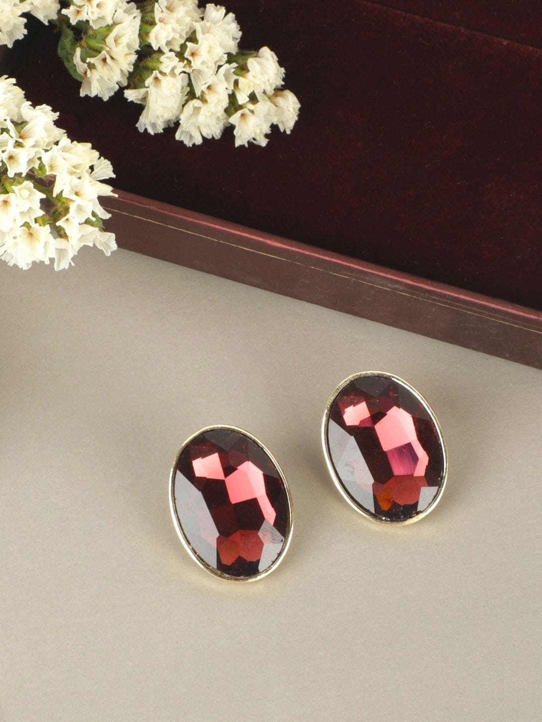 

Crunchy Fashion Gold Plated Crystal Stud Earrings, Coffee brown
