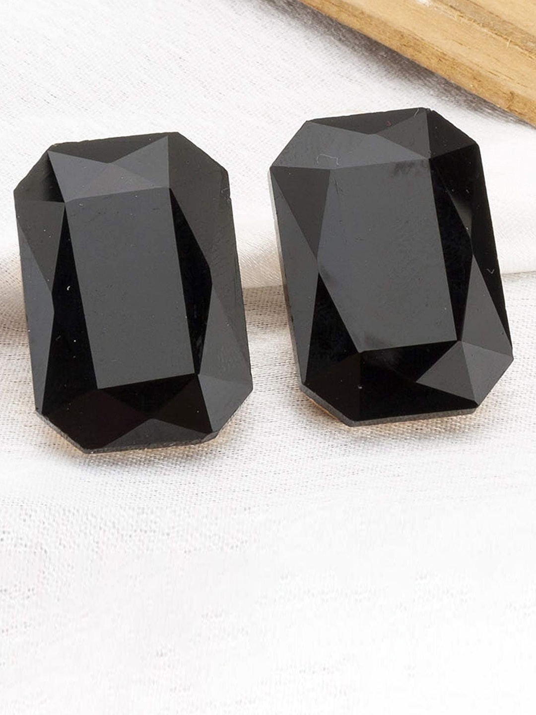 

Crunchy Fashion Gold-Plated Crystal- Studded Square Stud Earrings, Black