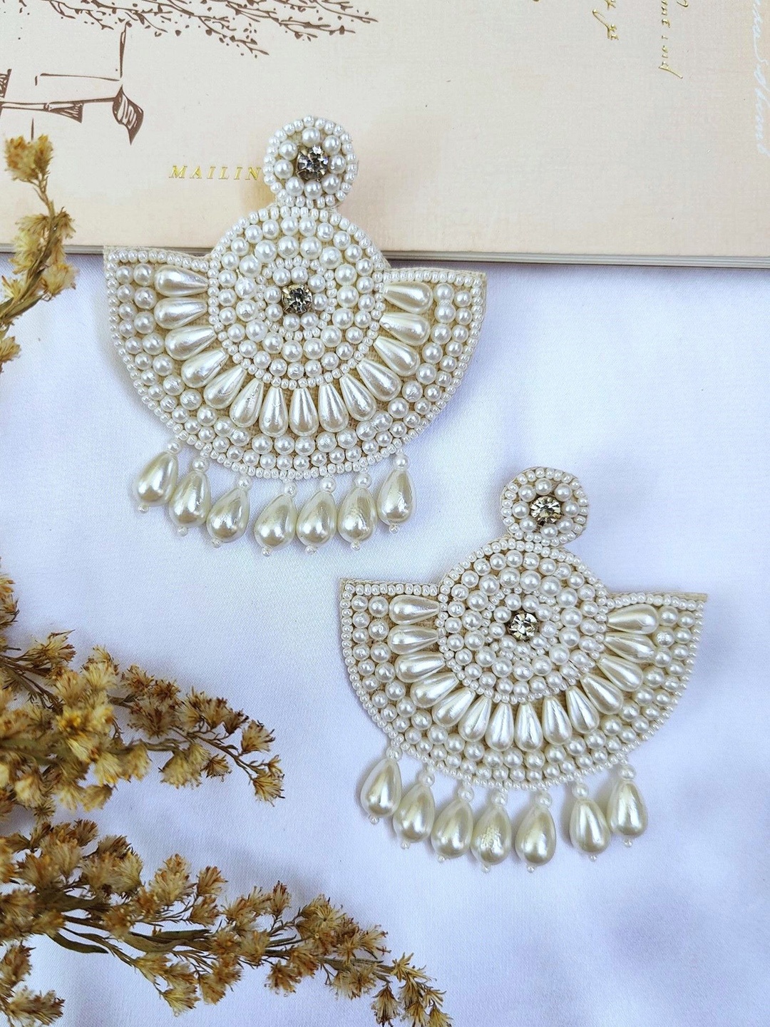 

Crunchy Fashion Crescent Shaped Beaded Chandbalis Earrings, Gold
