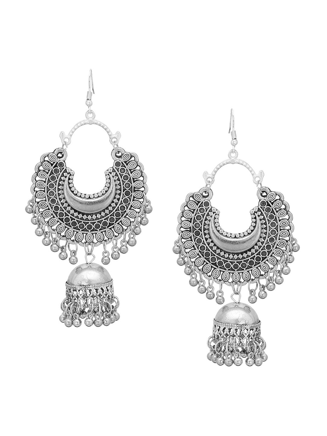 

Crunchy Fashion Silver-Toned Contemporary Jhumka Earrings
