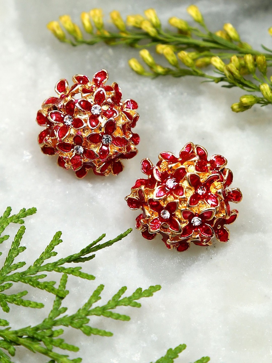 

Crunchy Fashion Gold-Plated Contemporary Studs Earrings, Red