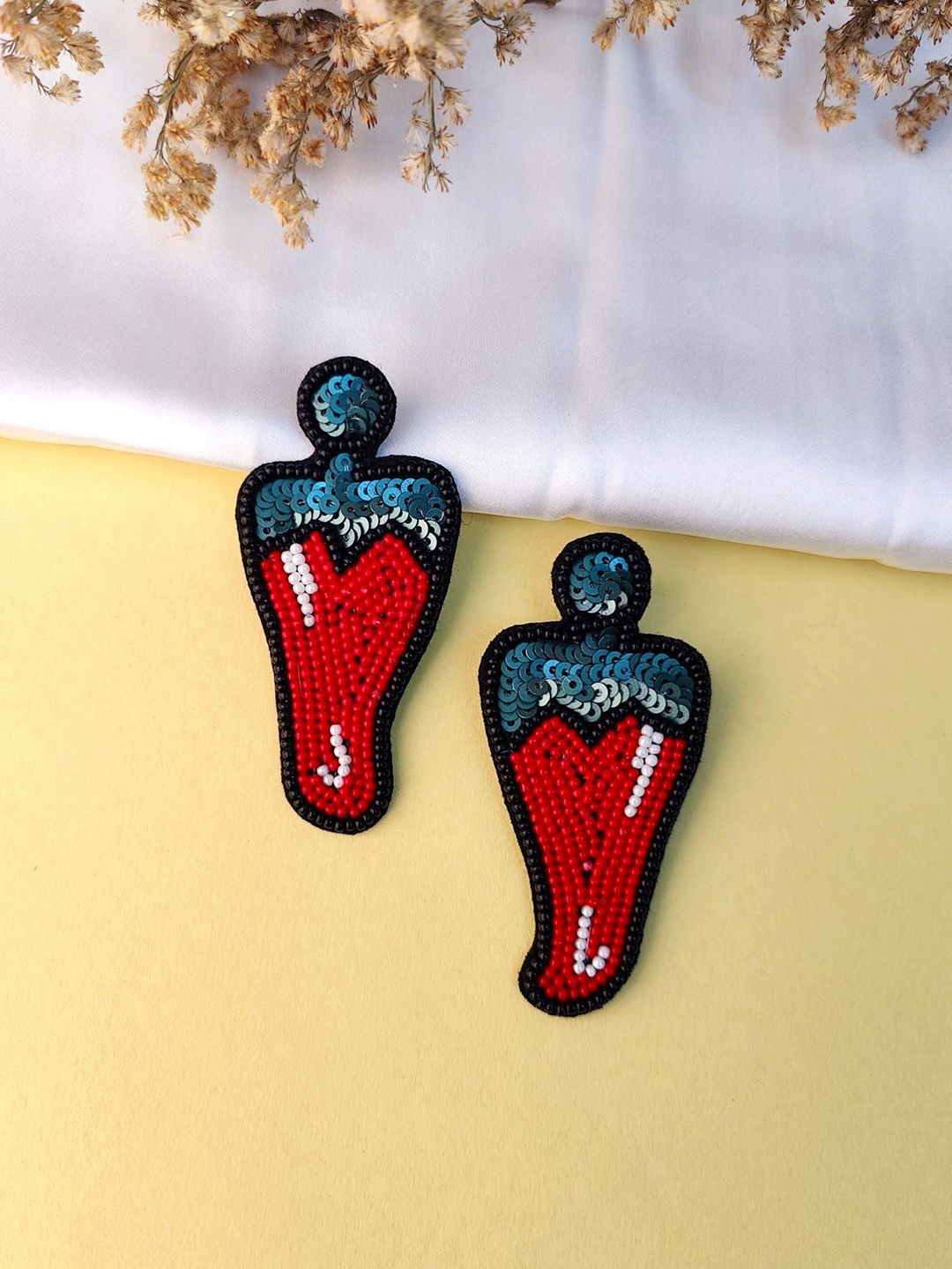 

Crunchy Fashion Contemporary Beaded Drop Earrings, Red