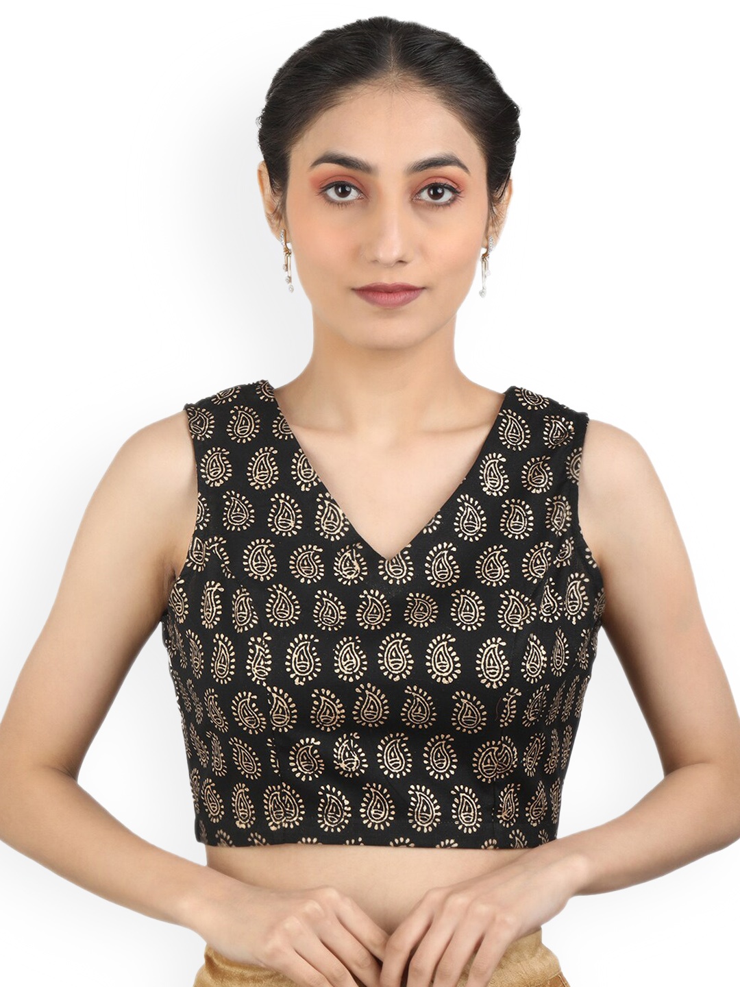 

Llajja Printed Pure Cotton Saree Blouse, Black