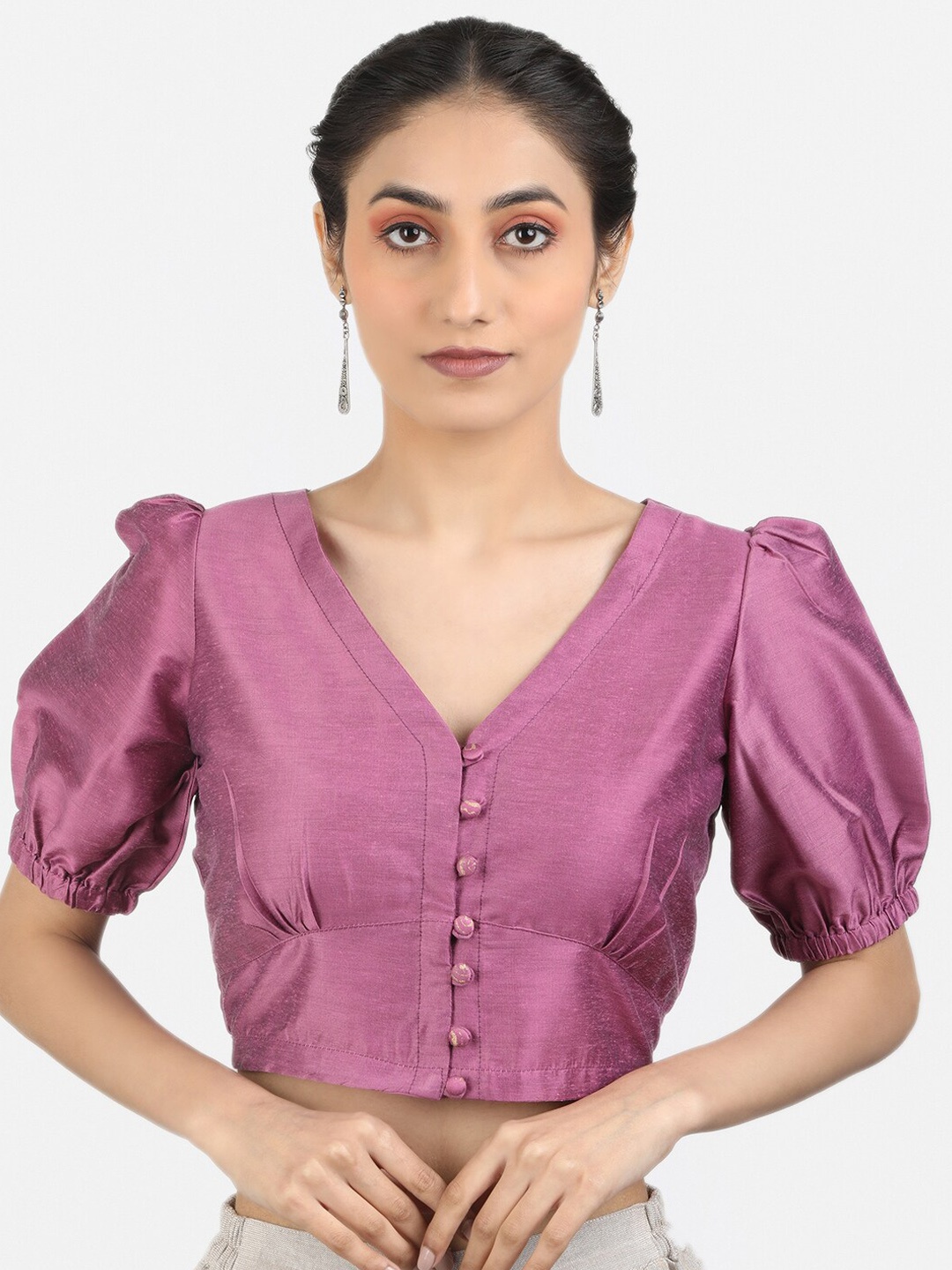 

Llajja Puff Sleeves Saree Blouse, Purple