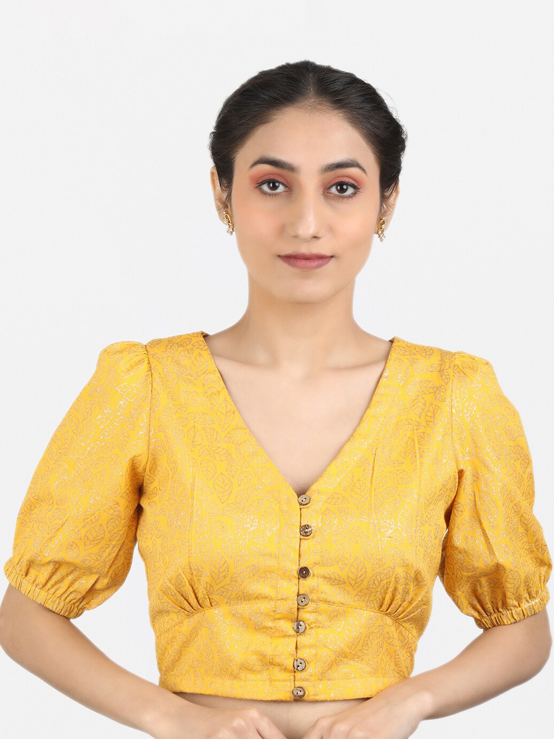 

Llajja Printed Pure Cotton Non Padded Saree Blouse, Yellow