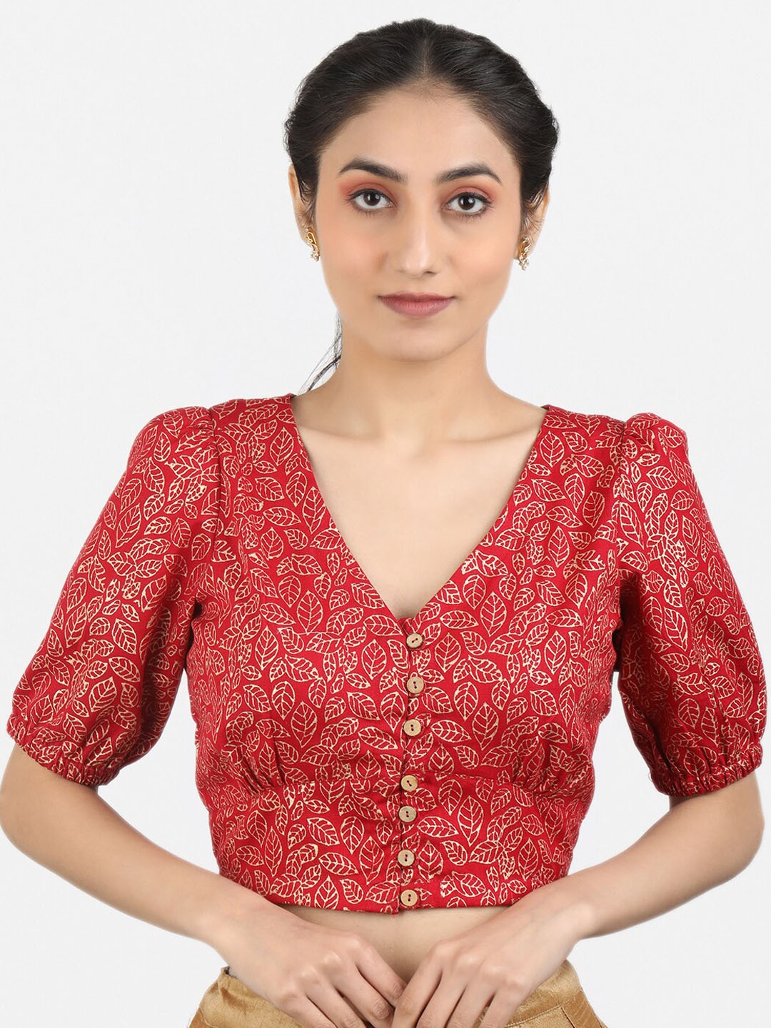 

Llajja Printed Pure Cotton Non Padded Saree Blouse, Red