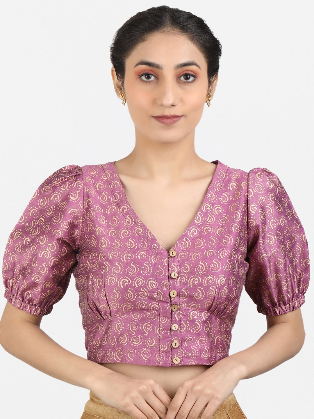 

Llajja Block Printed Pure Cotton Saree Blouse, Purple