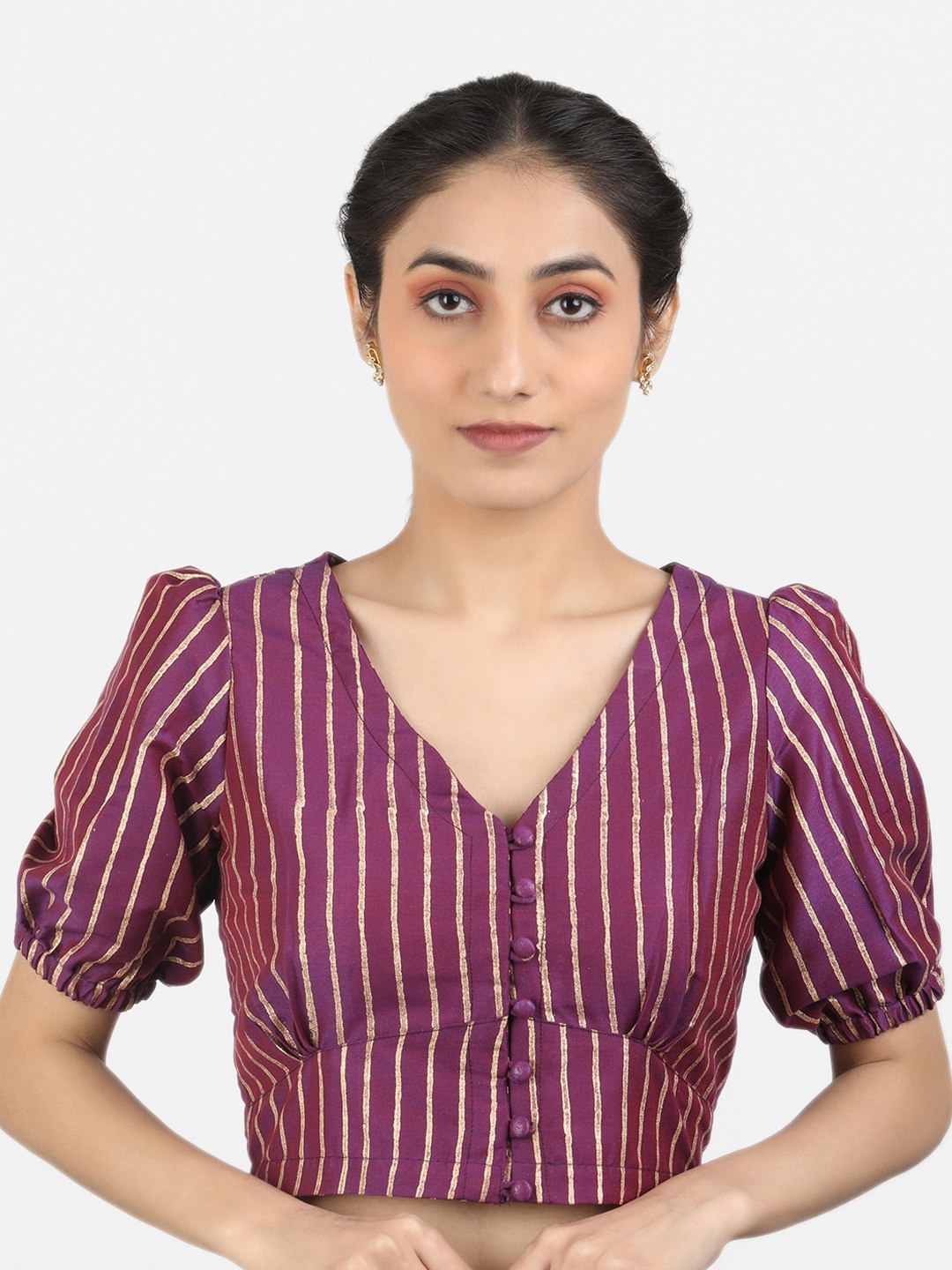 

Llajja Striped Non Padded Art Silk Saree Blouse, Purple