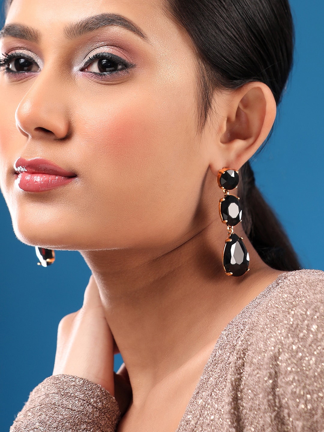 

TOKYO TALKIES X rubans FASHION ACCESSORIES Gold-Plated Zircons-Studded Drop Earrings