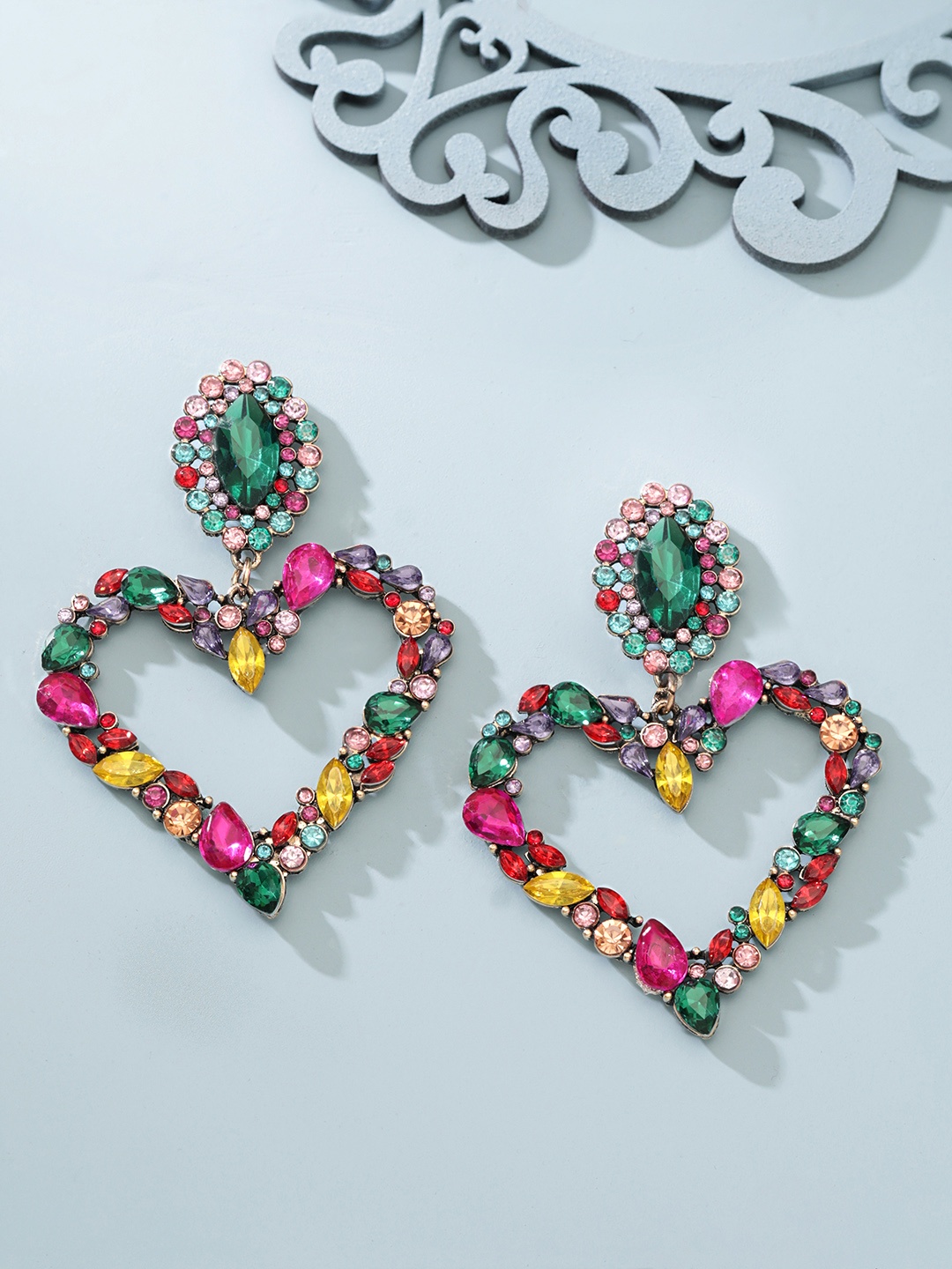 

TOKYO TALKIES X rubans FASHION ACCESSORIES Gold-Plated Heart Shaped Studded Drop Earrings, Pink