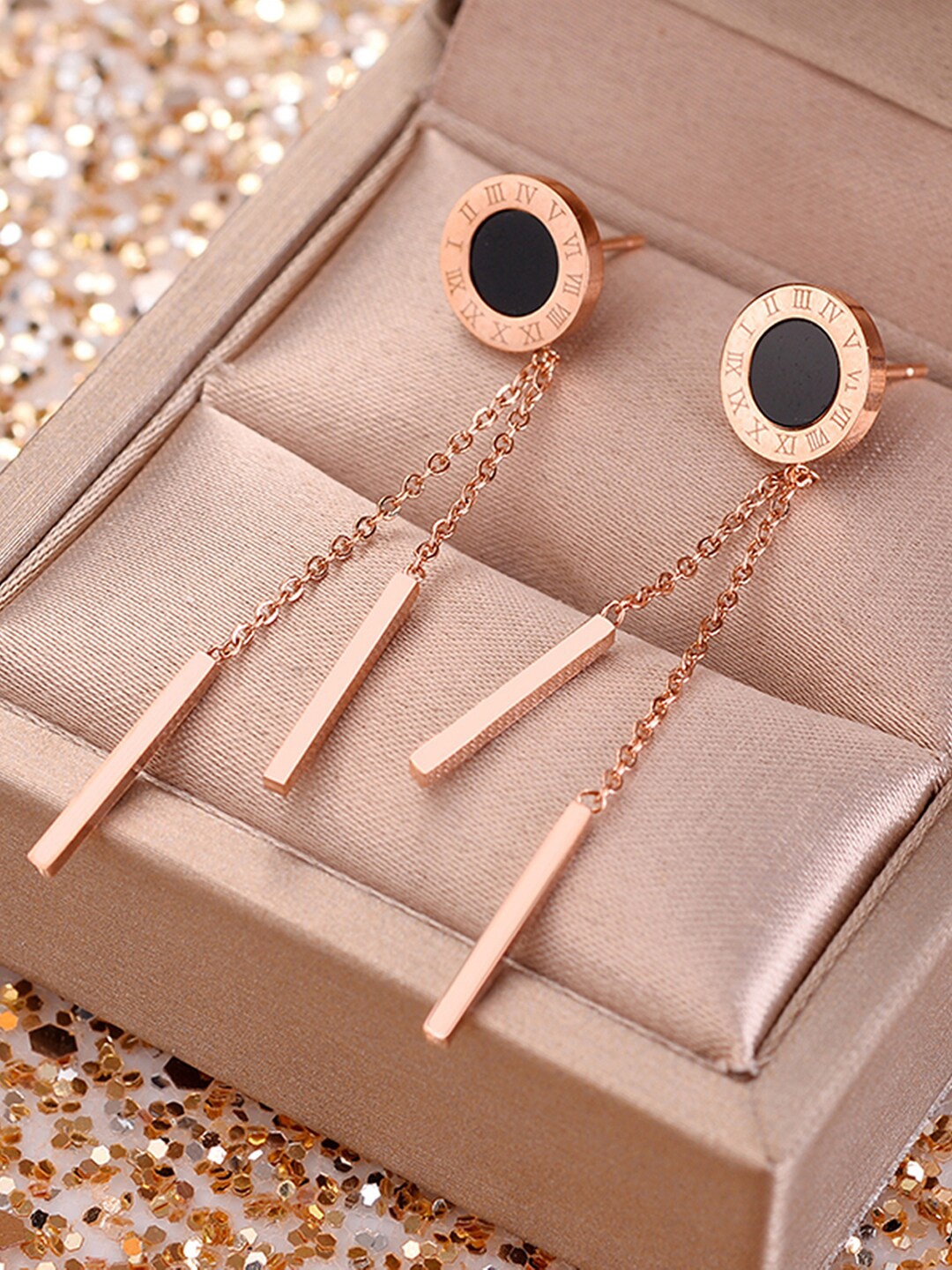 

Jewels Galaxy Rose-Gold Plated Contemporary Drop Earrings