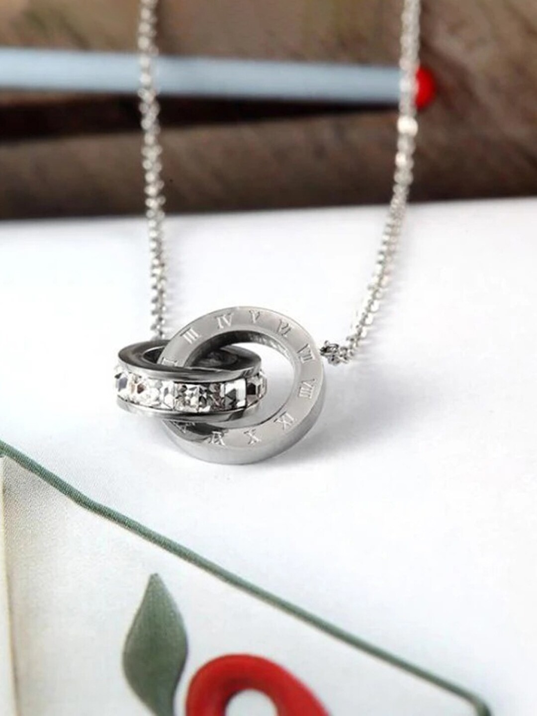 

Jewels Galaxy Women Silver-Plated CZ-Studded & Roman Numerals Pendant