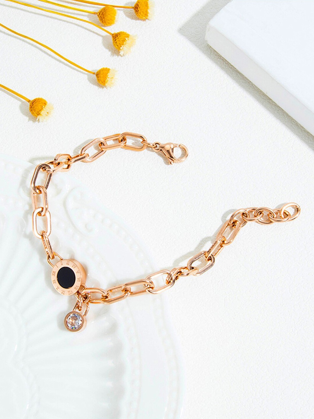 

Jewels Galaxy Rose Gold-Plated Cubic Zirconia-Studded Link Bracelet