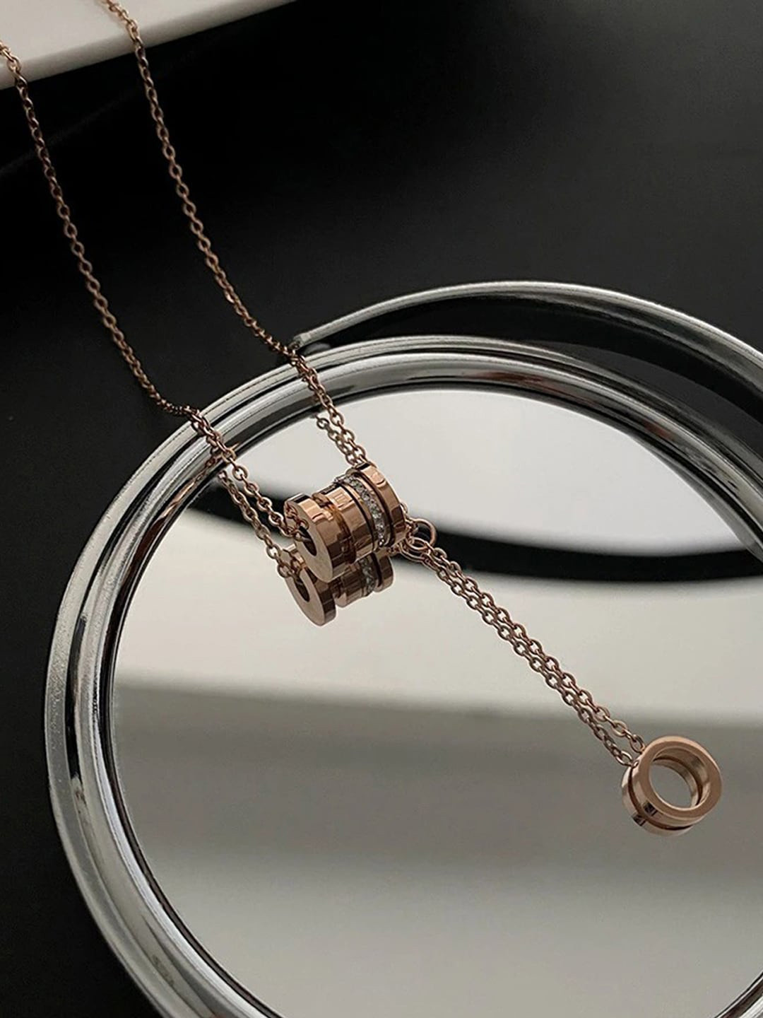 

Jewels Galaxy Rose Gold-Plated CZ Studded Hanging Loop Pendant With Chain