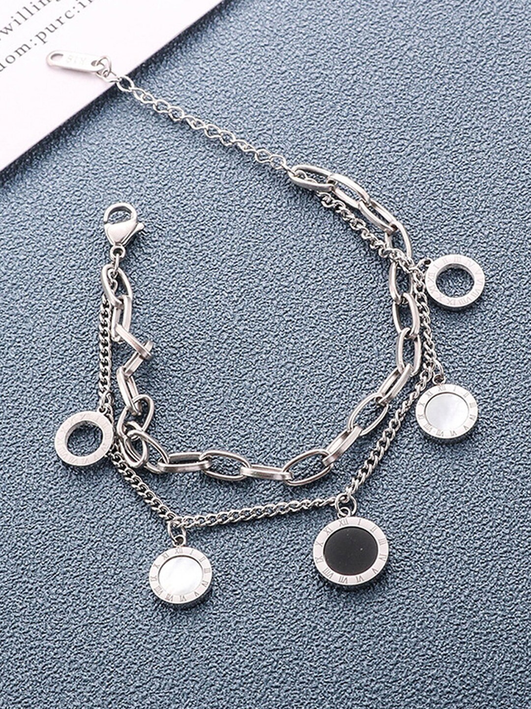 

Jewels Galaxy Silver-Plated Contemporary Roman Numerals Anti Tarnish Link Bracelet