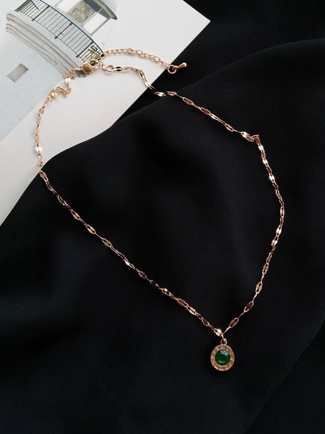 

Jewels Galaxy Rose Gold-Plated CZ Studded Roman Numeral Pendant With Rope Chain