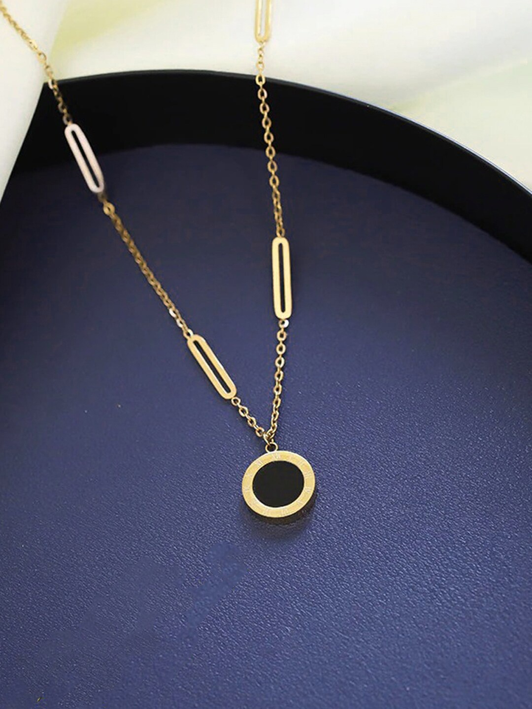 

Jewels Galaxy Gold-Plated Dual Side Circular Roman Numeral Pendant With Chain