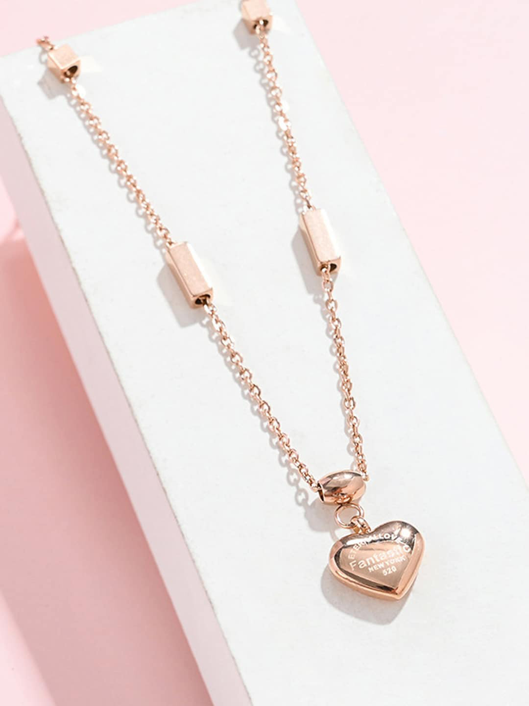 

Jewels Galaxy Rose Gold-Plated Heart Shaped Pendant With Chain