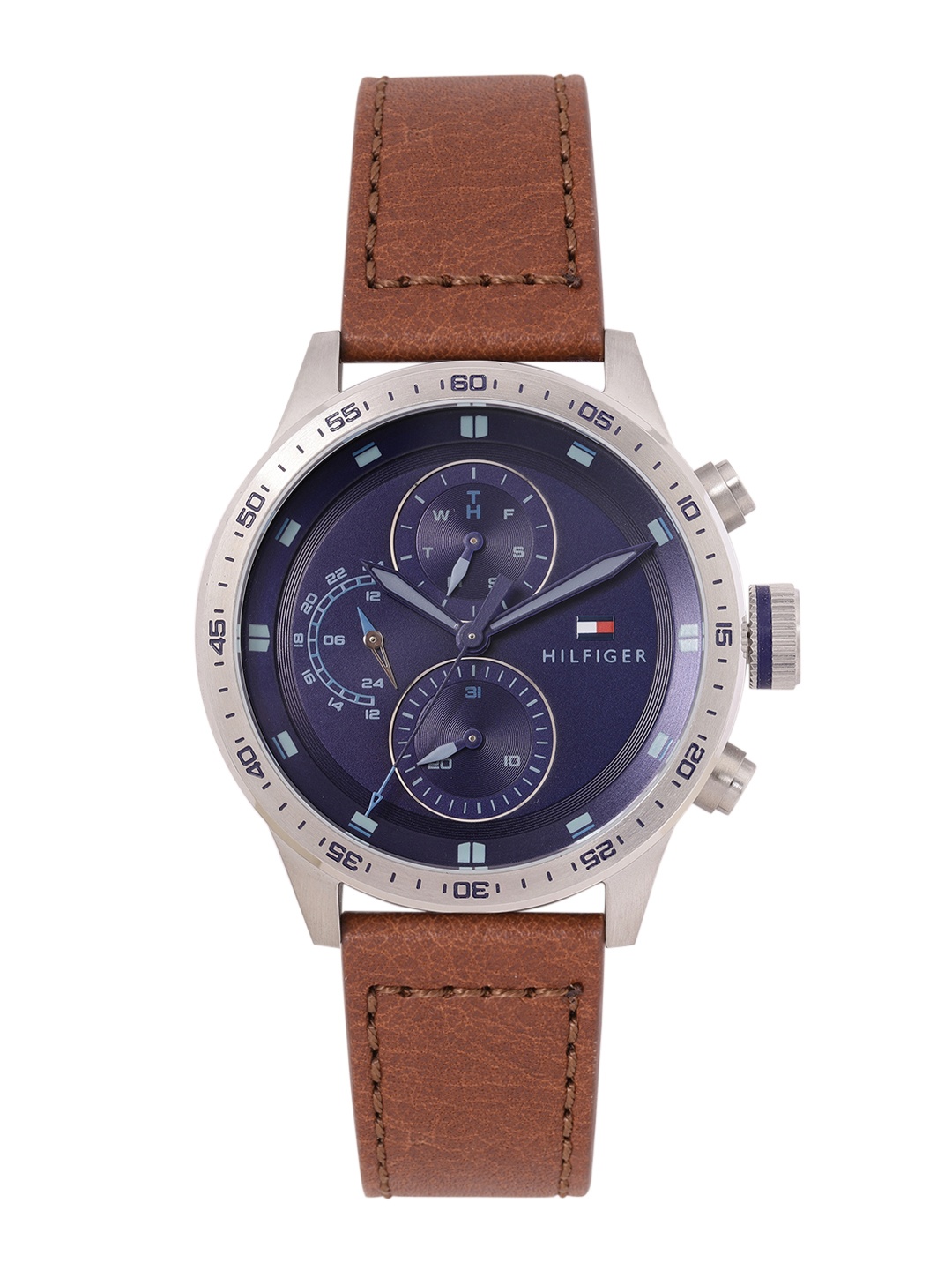 

Tommy Hilfiger Men Solid Dial & Leather Textured Analogue Multi Function Watch TH1791807W, Navy blue