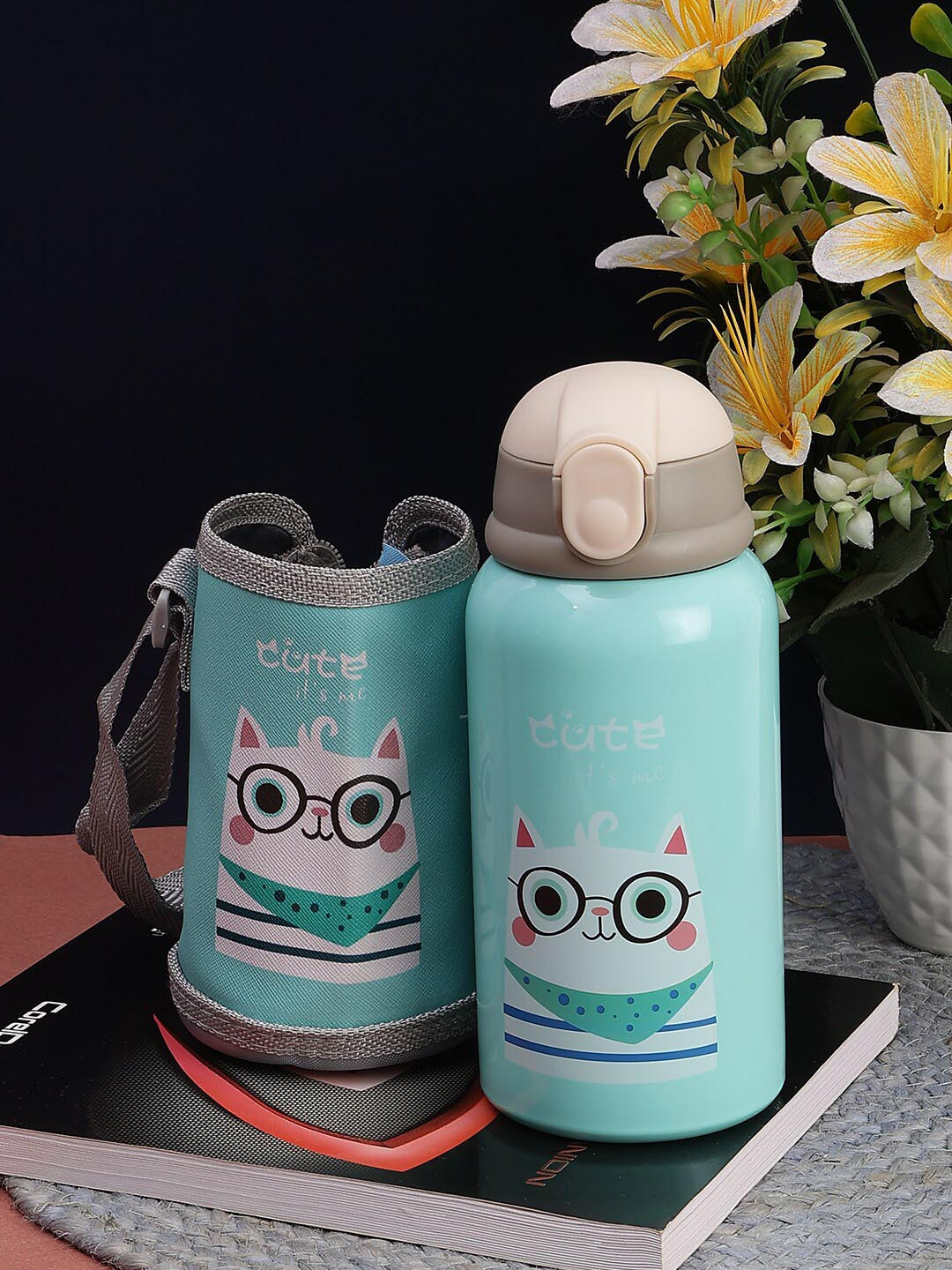 

PASSION PETALS Kids Sea Green & Brown Printed Sipper Bottle With Straw & Cup