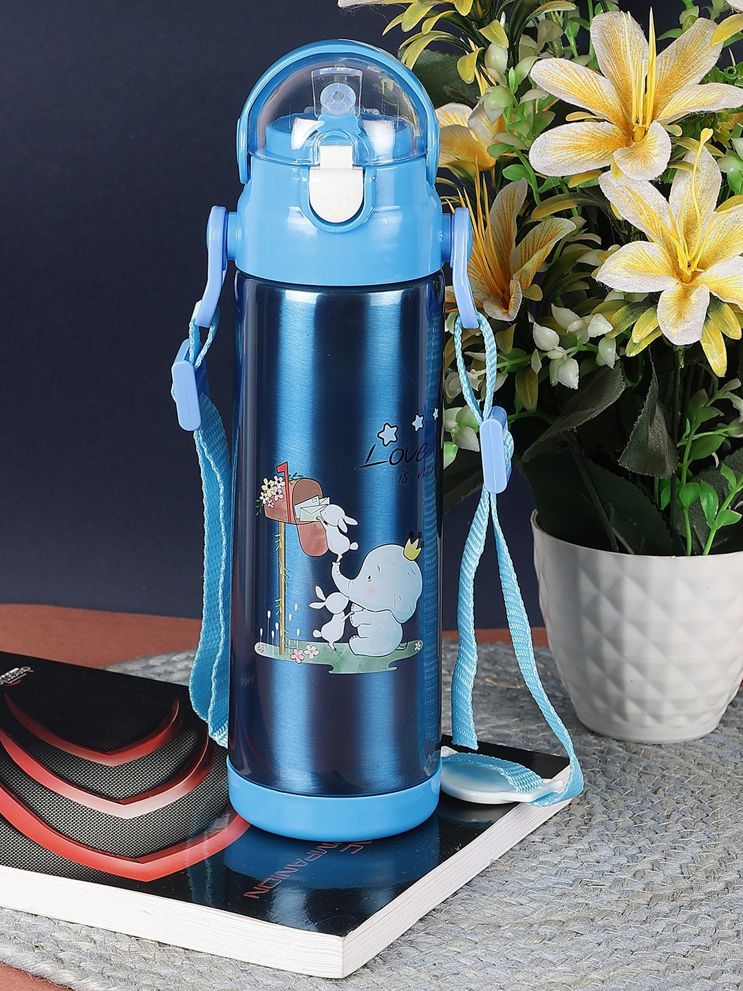 

PASSION PETALS Blue Typography Stainless Steel Water Bottle 550 ml