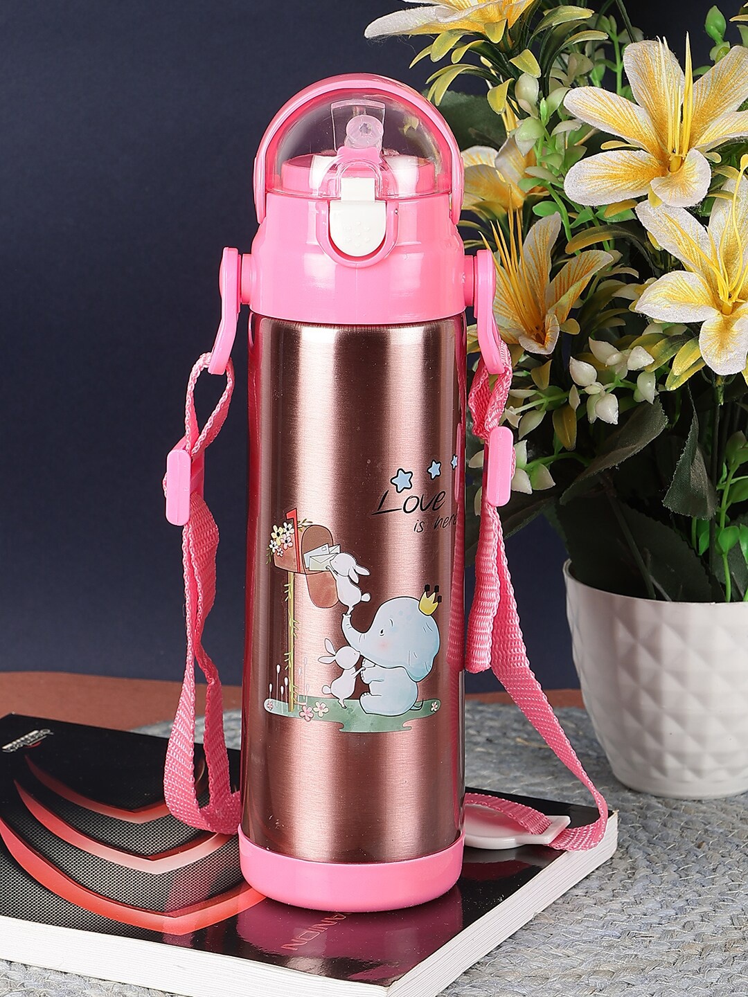 

Passion Petals Kids Pink Rabbit Ele Printed Stainless Steel Water Bottle 500 ml