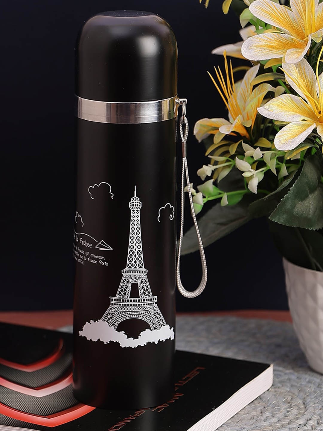 

PASSION PETALS Black & White Eiffel Tower Printed Stainless Steel Water Bottle 500 ml