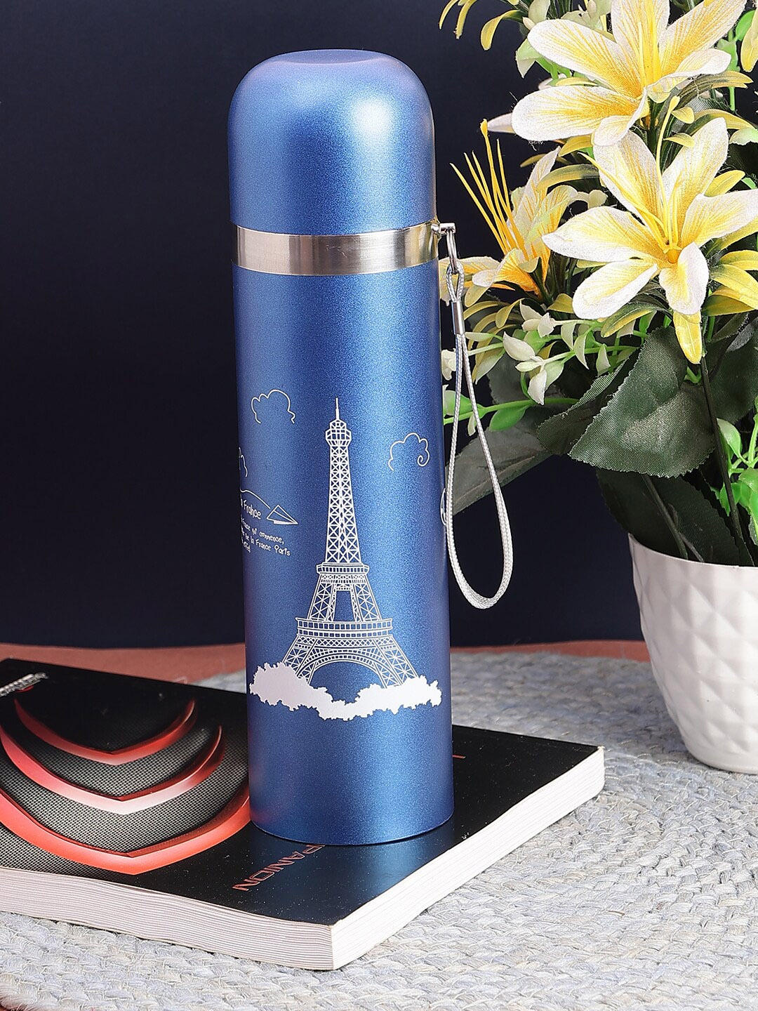 

PASSION PETALS Blue & White Eiffel Tower Printed Stainless Steel Water Bottle 500 ml