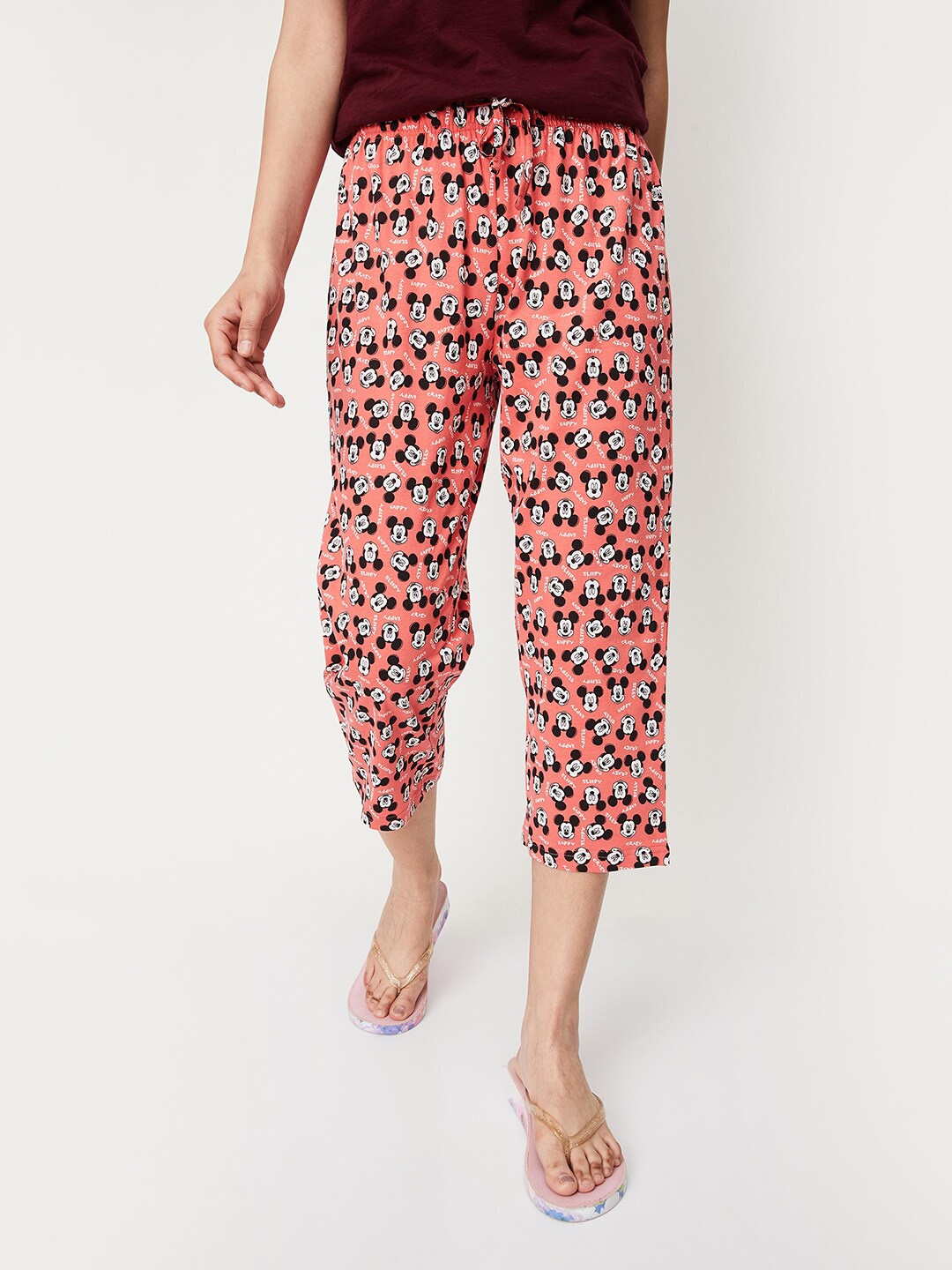 

max Women Mickey-Mouse Printed Cotton Capris, Orange