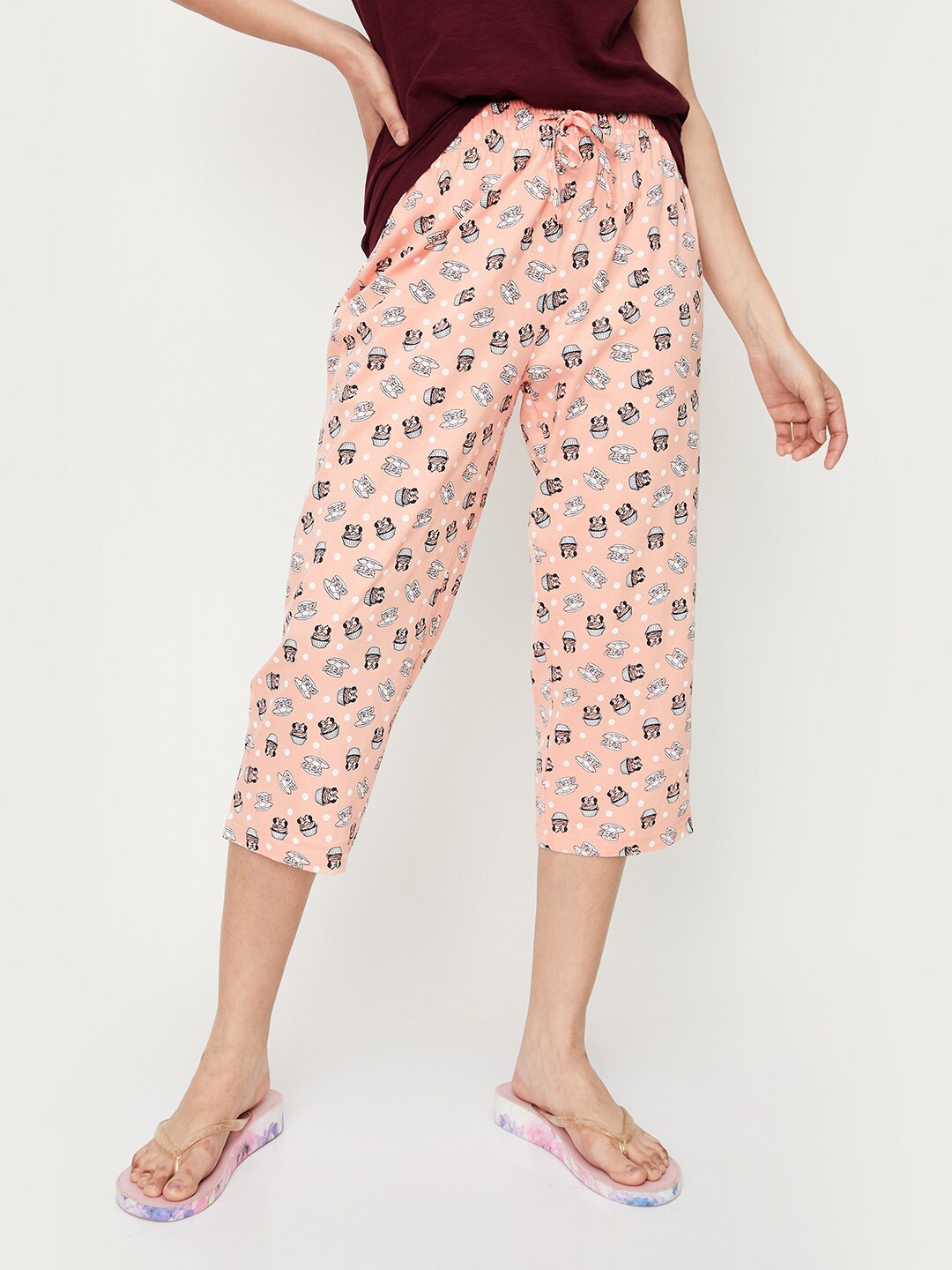 

max Women Mid Rise Printed Pure Cotton Capris, Orange